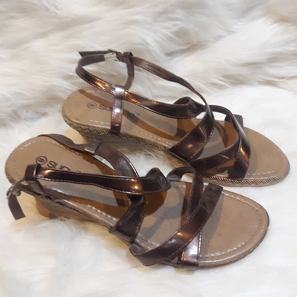 Copper Bronze Wedges Strappy Patent 8 - Picture 9 of 11